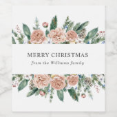 冬のフローラモダンメリークリスマスワインラベル ワインラベル (シングルラベル)