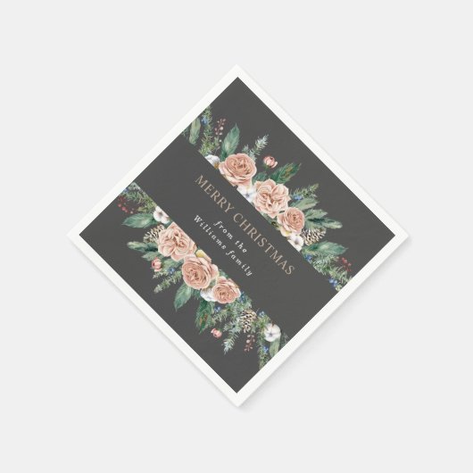 冬のフローラモダンメリークリスマス紙ナプキン スタンダードカクテルナプキン (角)