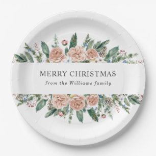 冬のフローラモダンメリークリスマス紙プレート ペーパープレート