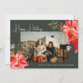 冬のフローラモダン4フォトハッピーホリデーカード シーズンカード (正面)