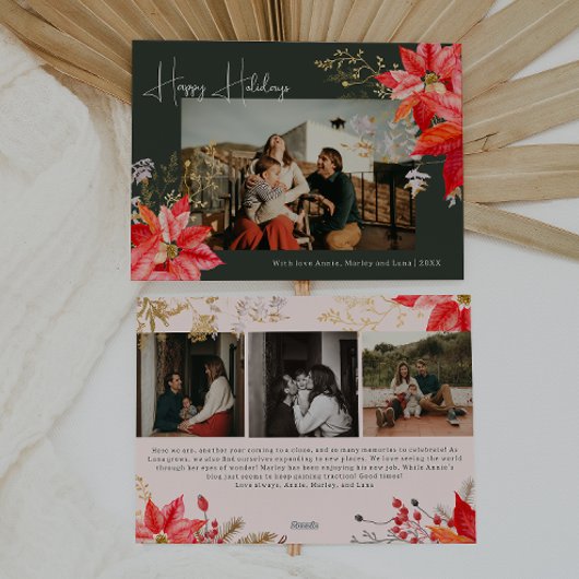 冬のフローラモダン4フォトハッピーホリデーカード シーズンカード