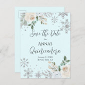 冬のフローラライトブルーキンセアニェラ日付を保存 ポストカード (正面/裏面)