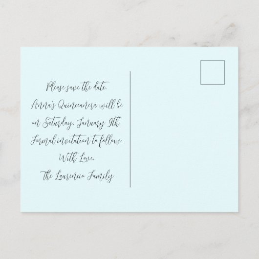 冬のフローラライトブルーキンセアニェラ日付を保存 ポストカード (裏面)