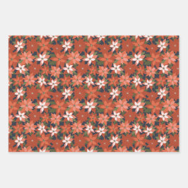 冬のフローララッピング紙フラットシートセット3 ラッピングペーパーシート