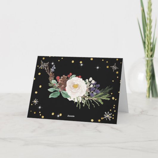 冬のフローラリースの休日のグリーティングカード カード (裏面)