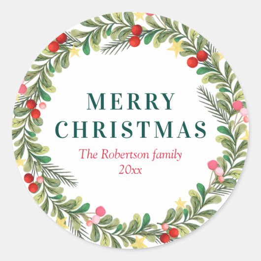 冬のフローラリースクリスマスホリデーシール ラウンドシール (正面)