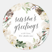冬のフローラリースシーズンズグリーティングホリデー ラウンドシール (正面)