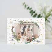 冬のフローラリース写真ハッピーホリデーカード 招待状 (スタンド正面)