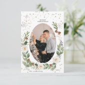 冬のフローラリース写真ハッピーホリデーカード 招待状 (スタンド正面)