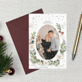 冬のフローラリース写真ハッピーホリデーカード 招待状