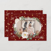 冬のフローラリース写真ハッピーホリデーカード 招待状 (正面/裏面)