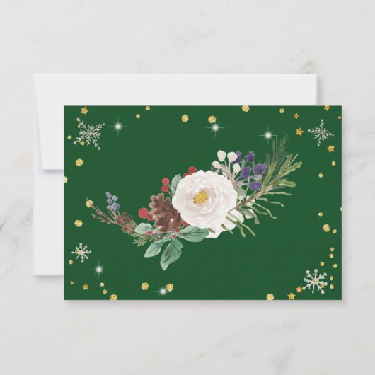 冬のフローラリース写真ハッピーホリデーカード 招待状 (裏面)