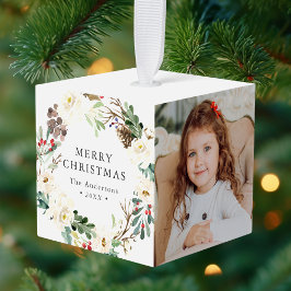 冬のフローラリース写真 キューブオーナメント