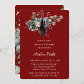 冬のフローラレッドホワイトローズブランチ&バブリー 招待状 (正面/裏面)