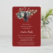 冬のフローラレッドホワイトローズブランチ&バブリー 招待状 (スタンド正面)