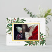 冬のフローラ写真の休日のホイルの招待 箔招待状 (立ち正面)