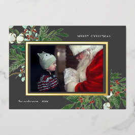 冬のフローラ写真の休日のホイルの招待 箔招待状