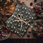 冬のフローラ図解入りの、写真付きのポインセチアのクリスマス ラッピングペーパーシート