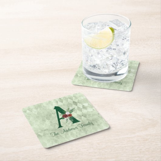 冬のフローラ図解入りの、写真付きのレターAパーソナライズされた スクエアペーパーコースター (インサイチュ)