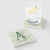 冬のフローラ図解入りの、写真付きのレターAパーソナライズされた ストーンコースター (横)