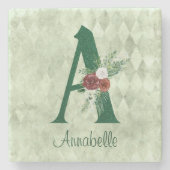 冬のフローラ図解入りの、写真付きのレターAパーソナライズされた ストーンコースター (正面)