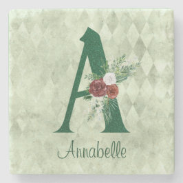 冬のフローラ図解入りの、写真付きのレターAパーソナライズされた ストーンコースター