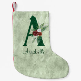 冬のフローラ図解入りの、写真付きのレターAパーソナライズされた スモールクリスマスストッキング
