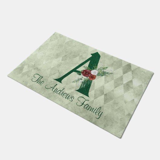 冬のフローラ図解入りの、写真付きのレターAパーソナライズされた ドアマット (アングル)