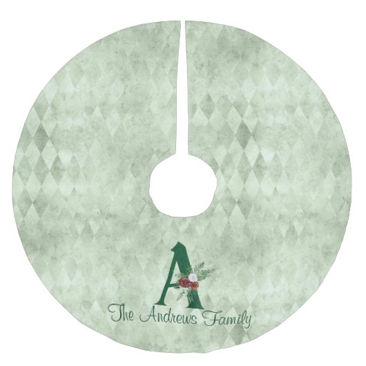 冬のフローラ図解入りの、写真付きのレターAパーソナライズされた ブラッシュドポリエステルツリースカート (正面)