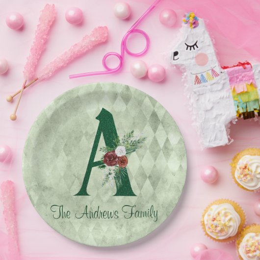 冬のフローラ図解入りの、写真付きのレターAパーソナライズされた ペーパープレート (パーティー)