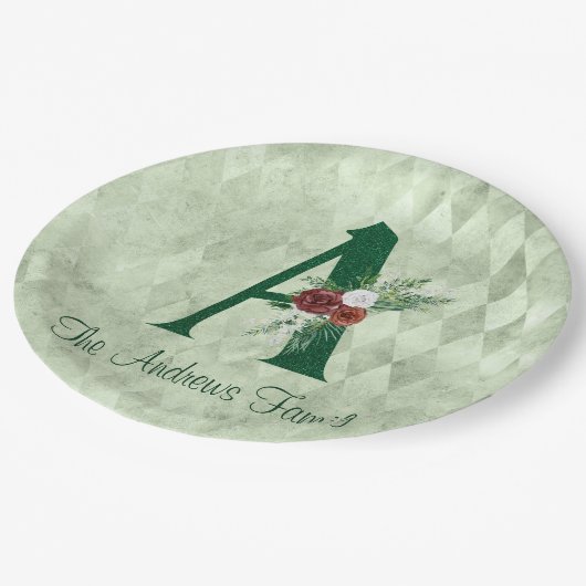 冬のフローラ図解入りの、写真付きのレターAパーソナライズされた ペーパープレート (アングル)