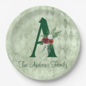 冬のフローラ図解入りの、写真付きのレターAパーソナライズされた ペーパープレート (正面)