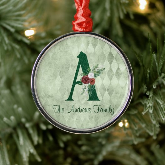 冬のフローラ図解入りの、写真付きのレターAパーソナライズされた メタルオーナメント (ツリー)