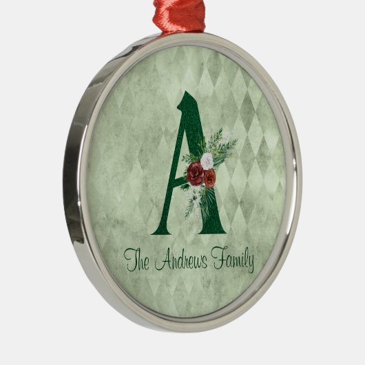 冬のフローラ図解入りの、写真付きのレターAパーソナライズされた メタルオーナメント (右)