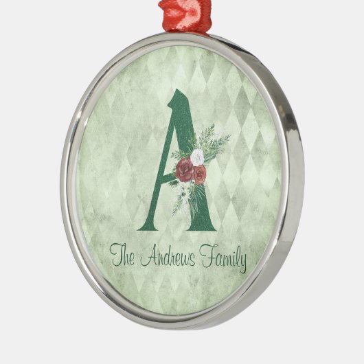冬のフローラ図解入りの、写真付きのレターAパーソナライズされた メタルオーナメント (左)