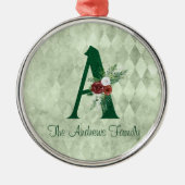 冬のフローラ図解入りの、写真付きのレターAパーソナライズされた メタルオーナメント (正面)
