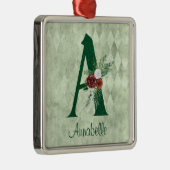 冬のフローラ図解入りの、写真付きのレターAパーソナライズされた メタルオーナメント (右)