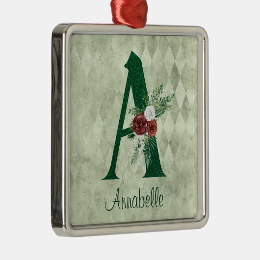 冬のフローラ図解入りの、写真付きのレターAパーソナライズされた メタルオーナメント (右)
