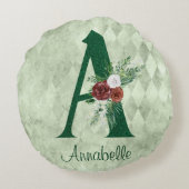 冬のフローラ図解入りの、写真付きのレターAパーソナライズされた ラウンドクッション (裏面)