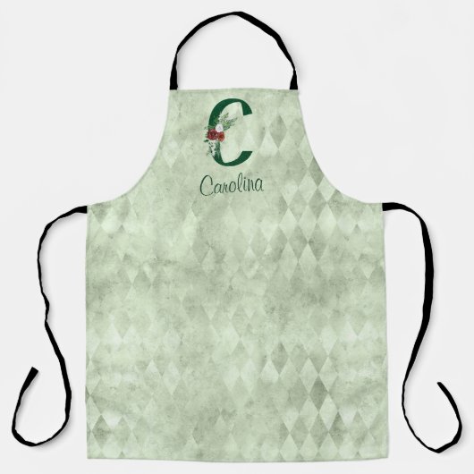 冬のフローラ図解入りの、写真付きのレターCパーソナライズされた エプロン (正面)