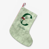 冬のフローラ図解入りの、写真付きのレターCパーソナライズされた スモールクリスマスストッキング (正面 (吊り時))