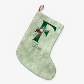 冬のフローラ図解入りの、写真付きのレターF パーソナライズされた スモールクリスマスストッキング (正面 (吊り時))