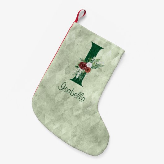 冬のフローラ図解入りの、写真付きのレターIパーソナライズされた スモールクリスマスストッキング (正面 (吊り時))