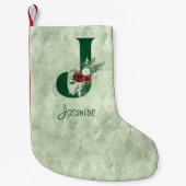 冬のフローラ図解入りの、写真付きのレターJ パーソナライズされた スモールクリスマスストッキング (正面)
