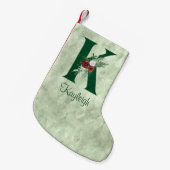 冬のフローラ図解入りの、写真付きのレターK パーソナライズされた スモールクリスマスストッキング (正面 (吊り時))