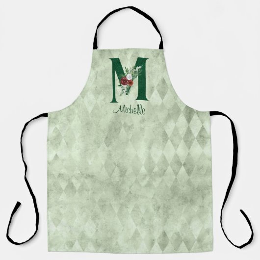 冬のフローラ図解入りの、写真付きのレターM パーソナライズされた エプロン (正面)
