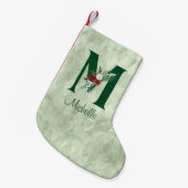 冬のフローラ図解入りの、写真付きのレターM パーソナライズされた スモールクリスマスストッキング (正面 (吊り時))