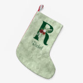 冬のフローラ図解入りの、写真付きのレターR パーソナライズされた スモールクリスマスストッキング (正面 (吊り時))