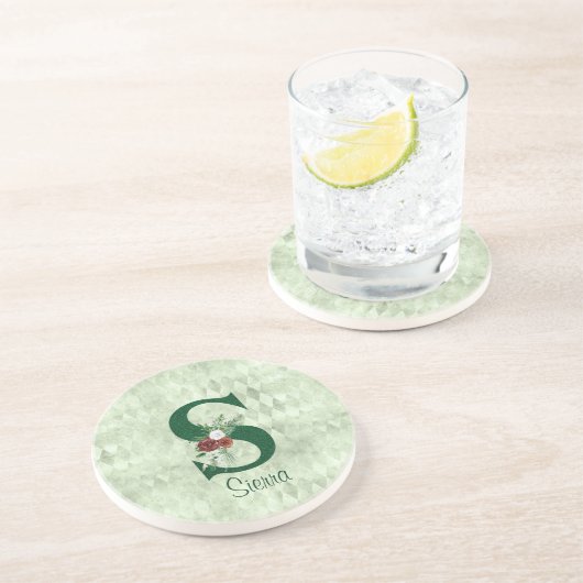 冬のフローラ図解入りの、写真付きのレターSパーソナライズされた コースター (側面)