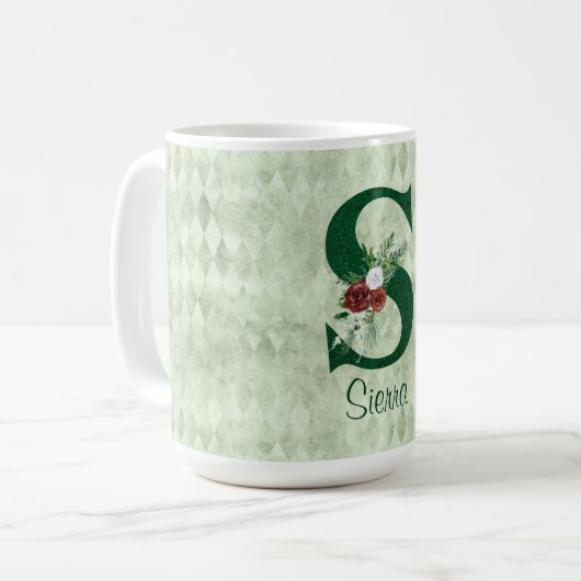 冬のフローラ図解入りの、写真付きのレターSパーソナライズされた コーヒーマグカップ (正面左)